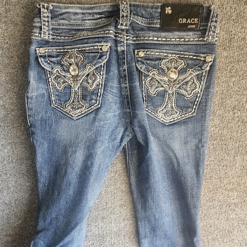 Grace in LA girls studded cross rhinestone jeans 5/26